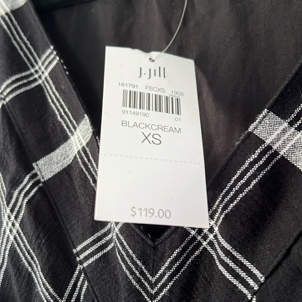 NWT J. Jill Black White Mixed Print Plaid Print Midi Dress - Picture 7 of 10